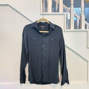 Murano Men’s Dark Blue Silk Casual Button-Up Long Sleeves Shirt